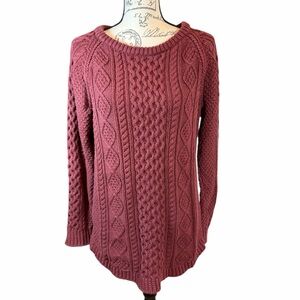 LL Bean Signature Women's Cable Knit Sweater - Maroon M